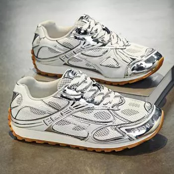 Модная мужская повседневная обувь, сетчатые дышащие мужские кроссовки, нескользящие, износостойкие мужские туфли на платформе, мужская спортивная обувь, теннисные туфли для мужчин 39 серебряный