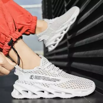 Модная мужская повседневная обувь, уличная дышащая обувь с сеткой, универсальные и удобные кроссовки для бега 36 белый