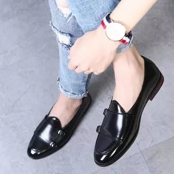 Модная мужская повседневная обувь в стиле ретро, лоферы с круглым носком, кожаная обувь из искусственной кожи 38 чёрный