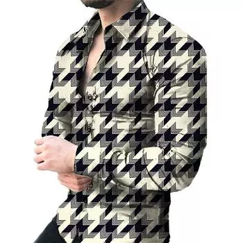 Модная мужская повседневная рубашка с длинными рукавами и клетчатым принтом