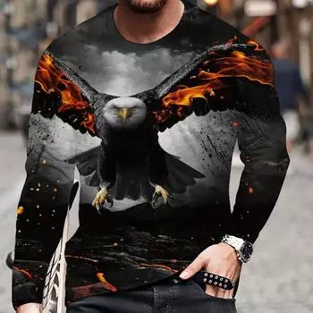 Модная мужская повседневная удобная футболка с длинным рукавом с принтом «Орел» на 3D-принтере, осенняя мужская одежда с узорами, топы, мужские подарки S