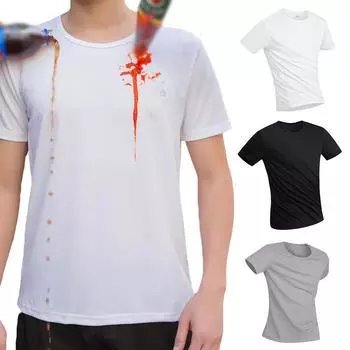 Модная мужская повседневная водонепроницаемая необрастающая дышащая однотонная футболка с коротким рукавом и круглым вырезом S чёрный