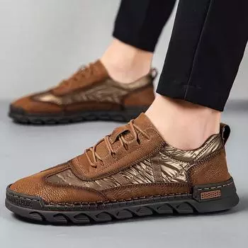 Модная мужская повседневная высококачественная кожаная обувь, классическая мужская дышащая обувь в стиле ретро для тренировок, спортивная обувь на плоской подошве, универсальная мужская обувь 38 чёрный