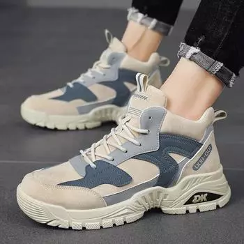 Модная мужская рабочая обувь с высоким берцем, осенне-зимняя модная обувь для альпинизма, нескользящая спортивная обувь для путешествий, отпуска, повседневная обувь 2024 39 хаки