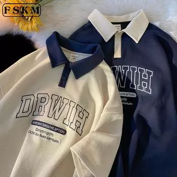 Модная мужская рубашка-поло, баскетбольная бейсбольная футболка-поло, мужская свободная повседневная университетская футболка, футболка с воротником, мужская модная рубашка 3XL синий