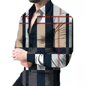 Модная мужская рубашка с длинным рукавом, клетчатая рубашка, 3d сублимационная рубашка S серый