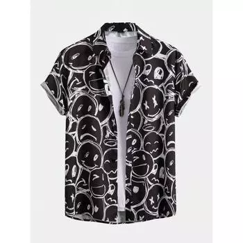Модная мужская рубашка с модным рисунком, топ с рисунком, летняя новая мужская одежда, повседневная блузка с короткими рукавами и пуговицами, гавайские рубашки S