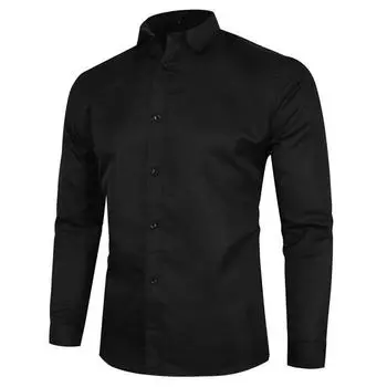 Модная мужская рубашка Slim Fit с длинным рукавом L чёрный