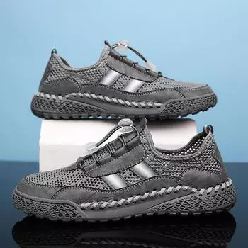 Модная мужская сетчатая обувь, дышащая повседневная обувь, мужская обувь для походов на толстой подошве, мужская спортивная обувь ручной работы 38 чёрный