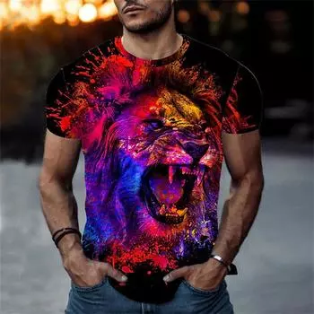 Модная мужская спортивная удобная повседневная футболка с 3D-цифровым принтом льва с короткими рукавами S