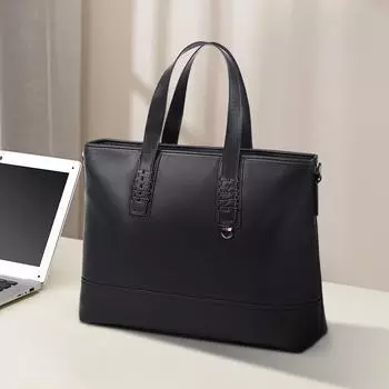 Модная мужская сумка из натуральной кожи, вместительный повседневный официальный портфель, мужская сумка из натуральной кожи высшего качества чёрный