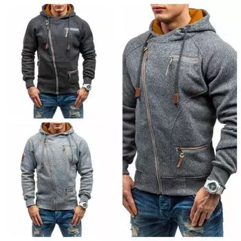Модная мужская толстовка с капюшоном, персонализированная фланелевая толстовка с боковой молнией, красивое свободное пальто S серый
