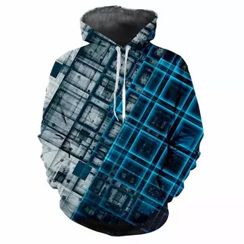 Модная мужская толстовка с капюшоном с принтом в клетку, цифровая печать, повседневная, с длинными рукавами, с капюшоном, из плотной ткани S