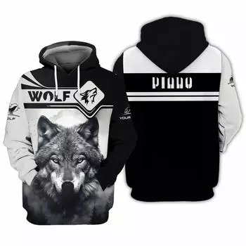 Модная мужская толстовка с капюшоном с принтом в виде волка, 3D-принта, уличная толстовка с капюшоном с длинным рукавом и передним карманом L
