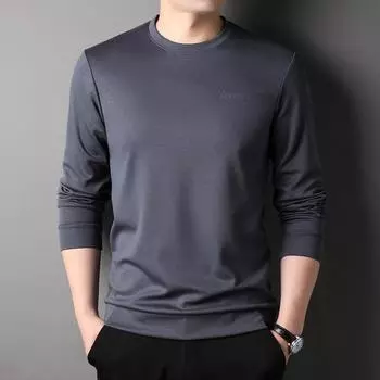 Модная мужская толстовка с круглым вырезом в корейском стиле с длинными рукавами, весенний новый стиль, красивый однотонный повседневный свободный топ, модный L чёрный