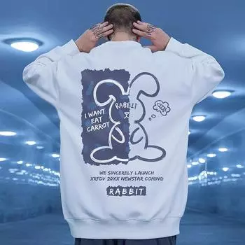 Модная мужская толстовка с принтом анимированного кролика, футболки с длинным рукавом для мужчин, верхняя часть в американском стиле, уличная хип-хоп одежда больших размеров S