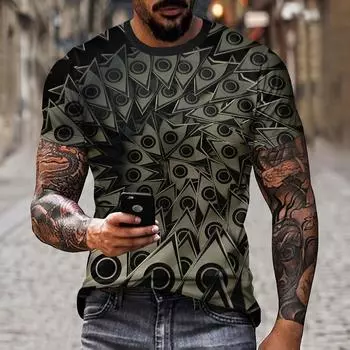 Модная мужская удобная и дышащая футболка из полиэстера с 3D принтом в стиле ретро, пуловер с короткими рукавами, мужской летний топ XL