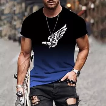 Модная мужская уличная футболка с короткими рукавами и 3D-принтом с градиентным принтом в виде орла, с круглым вырезом, летние повседневные футболки больших размеров XS