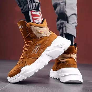 Модная мужская зимняя осенняя уличная обувь легкие ботинки на толстой подошве туфли высокие массивные кроссовки 39 коричневый