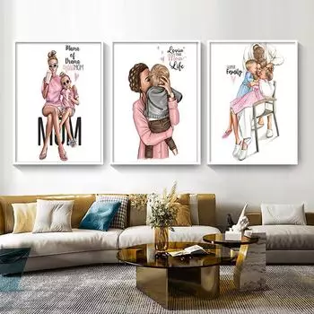 Модная настенная живопись на холсте для мамы, принцесса для девочек, постеры с скандинавским принтом, семейная любовь, настенные панно для украшения гостиной A4 21x30cm No Frame
