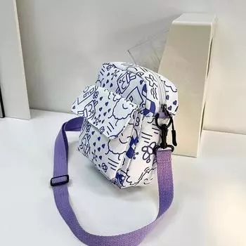 Модная нейлоновая сумка с граффити для женщин 2024 года, универсальная, модная, городская, простая, через плечо, маленькая, квадратная сумка чёрный