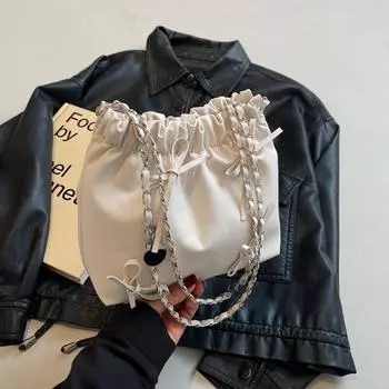 Модная нежная цепочка маленькая женская весенняя универсальная сумка через плечо сумка-ведро бежевый