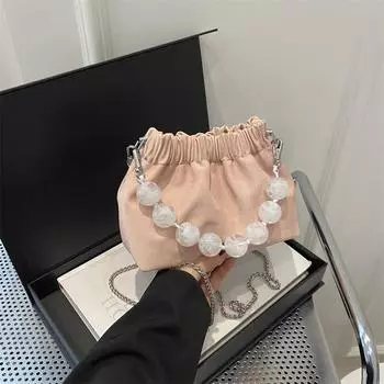 Модная нежная плиссированная сумка с бусинами в иностранном стиле, весенне-летняя универсальная сумка-мессенджер, женская сумка Tide серый