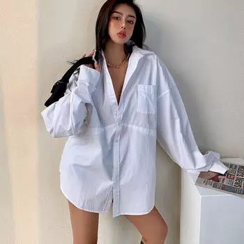 Модная нишевая белая рубашка оверсайз из чистого хлопка White S