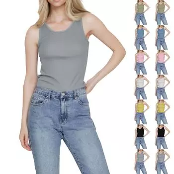 Модная нить Тонкий безрукавный топ для женщин L чёрный