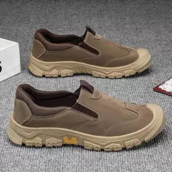 Модная НОВАЯ рабочая мужская обувь осенняя водонепроницаемая и нескользящая спортивная обувь с мягкой подошвой для защиты труда теннисные кроссовки мужские 39 коричневый