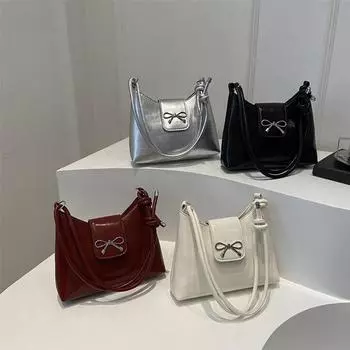 Модная новая дизайнерская сумка-бантик подмышкой из однотонной искусственной кожи с бантом подмышечная сумка милая женская сумка через плечо 22x6x17cm чёрный