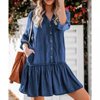 Модная новая джинсовая юбка свободного кроя с V-образным вырезом S синий