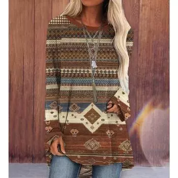 Модная новая футболка с длинным рукавом, женская футболка с длинным рукавом и принтом, повседневная одежда на осень и зиму 2024 года, большой размер, круглый вырез, длинный рукав S