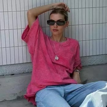 Модная новая футболка с коротким рукавом большого размера для женщин, летние топы с круглым вырезом, свободная повседневная хлопковая футболка, женская уличная однотонная простая женская футболка 24651 S чёрный