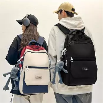 Модная новая контрастная цветная школьная сумка на молнии унисекс, многослойный большой емкости молодежный рюкзак из высококачественного нейлона для средней школы, компьютерная сумка для школьников чёрный