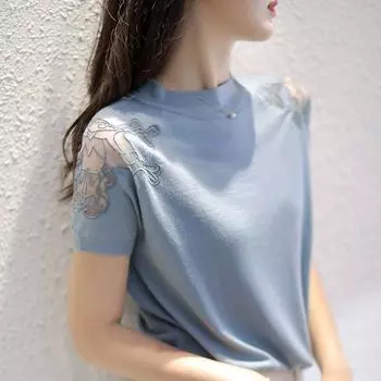 Модная новая летняя блузка Kint, пуловер с коротким рукавом, повседневная трикотажная блузка с круглым вырезом, рубашка, женские топы J369 One Size белый