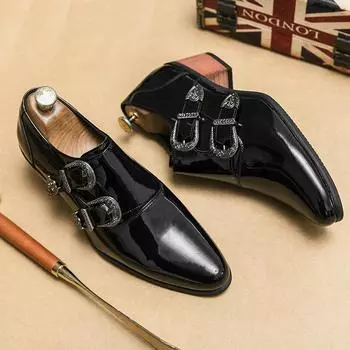 Модная Новая Мужская Британская Обувь из Черной Лакированной Кожи с Увеличением Роста, Мужские Оксфорды с Ремешком-Монком, Формальные, Свадебные, для Выпускного Вечера, для Вечеринки в честь Возвращения Домой 38