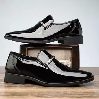 Модная новая мужская обувь из глянцевой кожи, мужские остроносые коричневые черные лоферы-слипоны, свадебная обувь для выпускного вечера, Zapatos Hombre 39