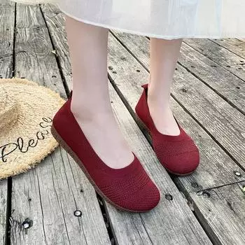 Модная новая одежда для отдыха на открытом воздухе, однотонная, удобная, легкая обувь для женщин, трикотажная, модная, плоская обувь для женщин, дышащая, универсальная 36 красный