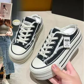 Модная новая парусиновая обувь, женская повседневная дизайнерская вулканизированная обувь, полутапочки, мягкие лоферы, увеличивающие рост тапочки на платформе 35 бежевый