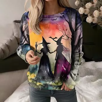 Модная новая женская длинная толстовка с длинными рукавами, изысканная 3D-печать на Хэллоуин с принтом ведьмы, классическая одежда на весну и осень S