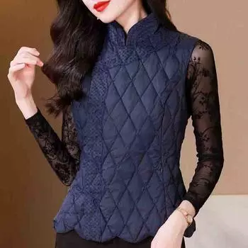 Модная новинка 2024 года, зимняя куртка без рукавов с воротником-стойкой, тонкая фиолетовая черная куртка из хлопка и пуха, пальто, женские топы, жилеты J816 S чёрный