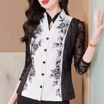 Модная новинка 2024 года, зимняя вышитая безрукавка, куртка с V-образным вырезом, тонкая куртка из пуха и хлопка, пальто, женские топы, жилеты J818 S