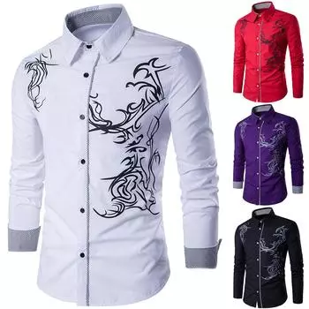 Модная новинка с цветочным принтом и позолотой, мужская рубашка с длинным рукавом M чёрный