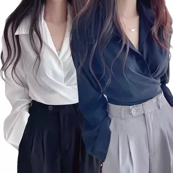 Модная облегающая блузка с длинным рукавом для работы, женская офисная короткая рубашка в корейском стиле, блузка, топ L