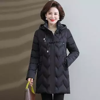Модная облегающая куртка с капюшоном и хлопковой подкладкой для женщин, новая зимняя утепленная куртка средней и длинной длины с хлопковой подкладкой XL чёрный
