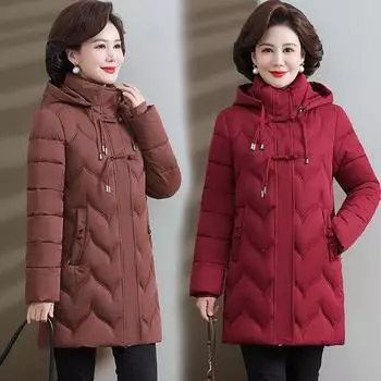 Модная облегающая куртка с капюшоном и хлопковой подкладкой для женщин, новая зимняя утепленная куртка средней и длинной длины с хлопковой подкладкой XL бордовый