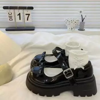 Модная обувь 2024 года для женщин Модные весенние женские туфли-лодочки Милые туфли-лодочки Mary Jane с пряжкой из одного слова, однотонные, с бабочкой, на среднем каблуке, водонепроницаемые 37 чёрный