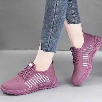 Модная обувь 2024 года, модные женские туфли на плоской подошве, повседневная спортивная обувь, женская мягкая обувь без застежек, женские дышащие кроссовки на платформе из сетчатой ткани для ходьбы 36 фиолетовый