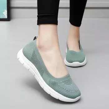 Модная обувь больших размеров Four Seasons, женские сетчатые повседневные кроссовки с одной педалью, мягкая подошва, для ходьбы и полета, плетеная сетчатая обувь для мам 35 серый